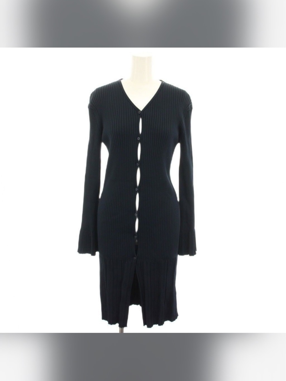 Chloe Navy  Ribbed Long-Sleeve Button Midi Dress